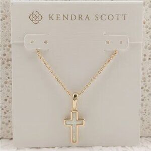 Kendra Scott Cross Gold Pendant Necklace in Kyocera Opal
